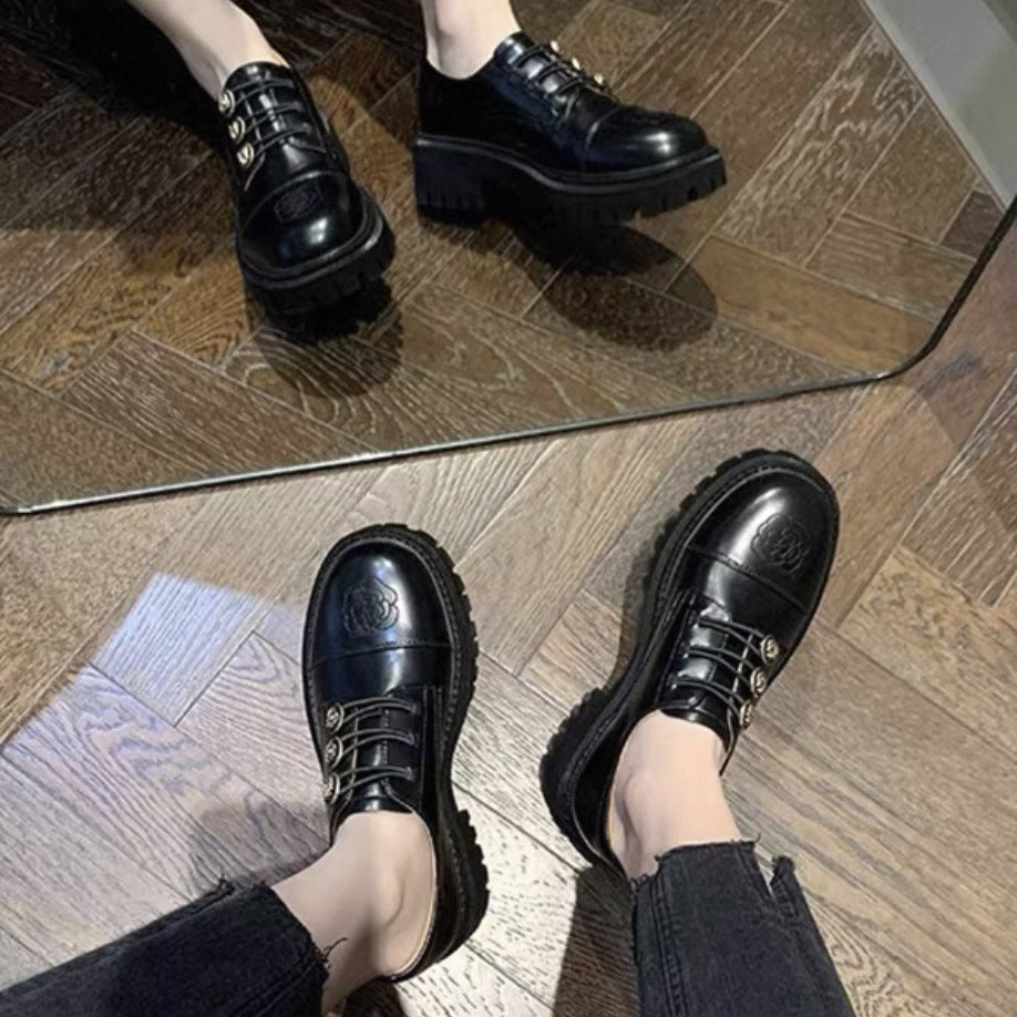Niche Academic Style Black Block Heel Pumps