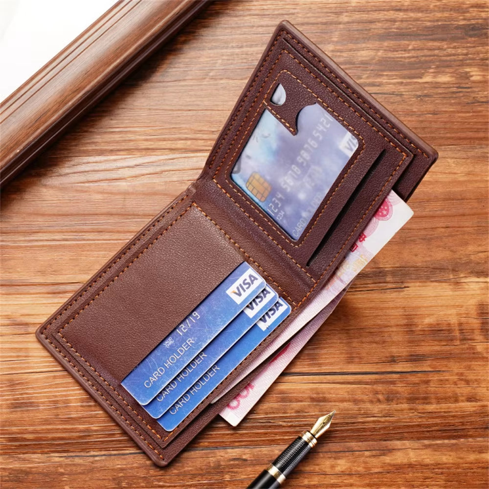 Slim Minimalist Bifold Wallet Carbon Fiber RFID Blocking Men'S Coin Purses with ID Window Muti Card Slots Leather Card Holder