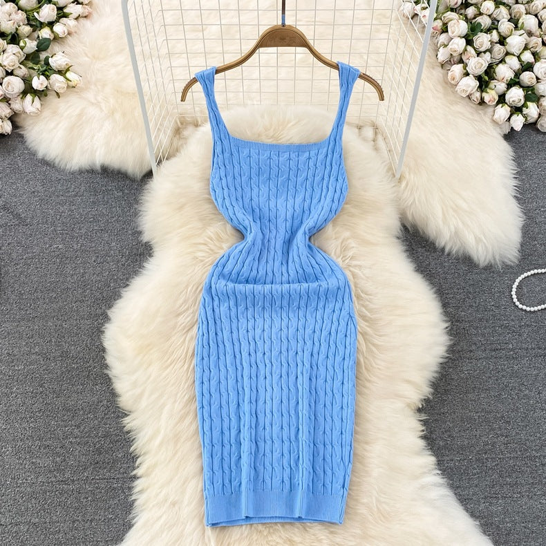 Versatile Cable-Knit Slip-Neck Sweater Body-Con Dress That Slims The