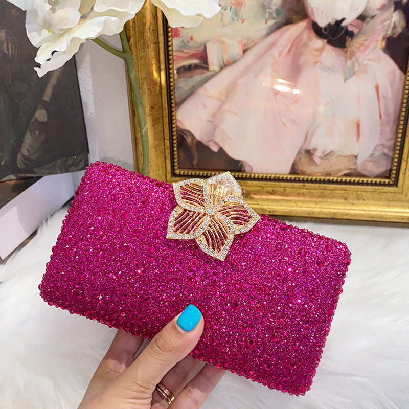 Flower-filled Diamond Social Evening Single Shoulder Crossbody Bag