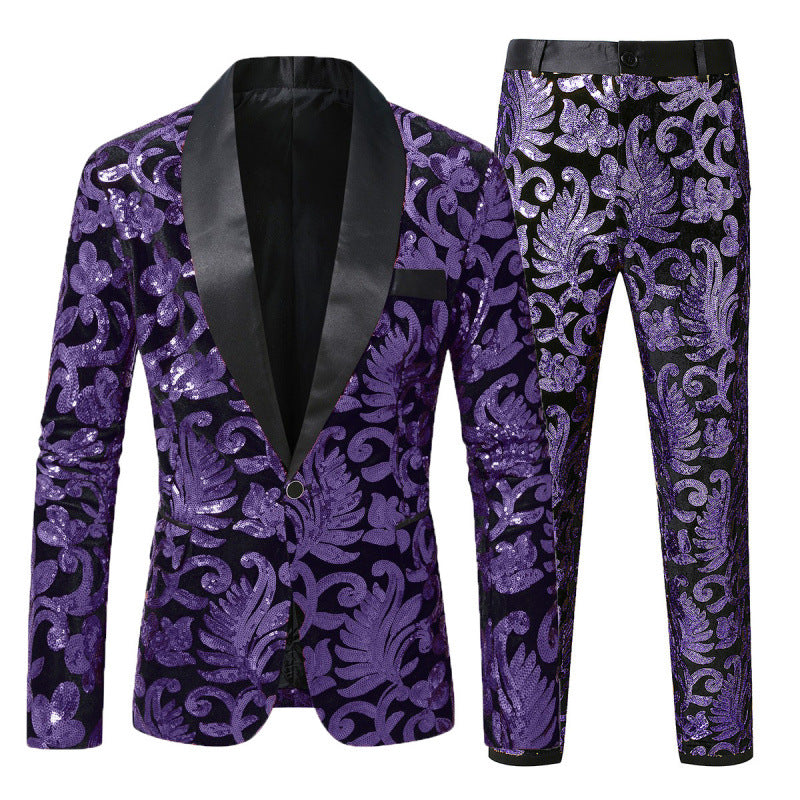 Men's Sequin Patterned Suit Two-piece Set