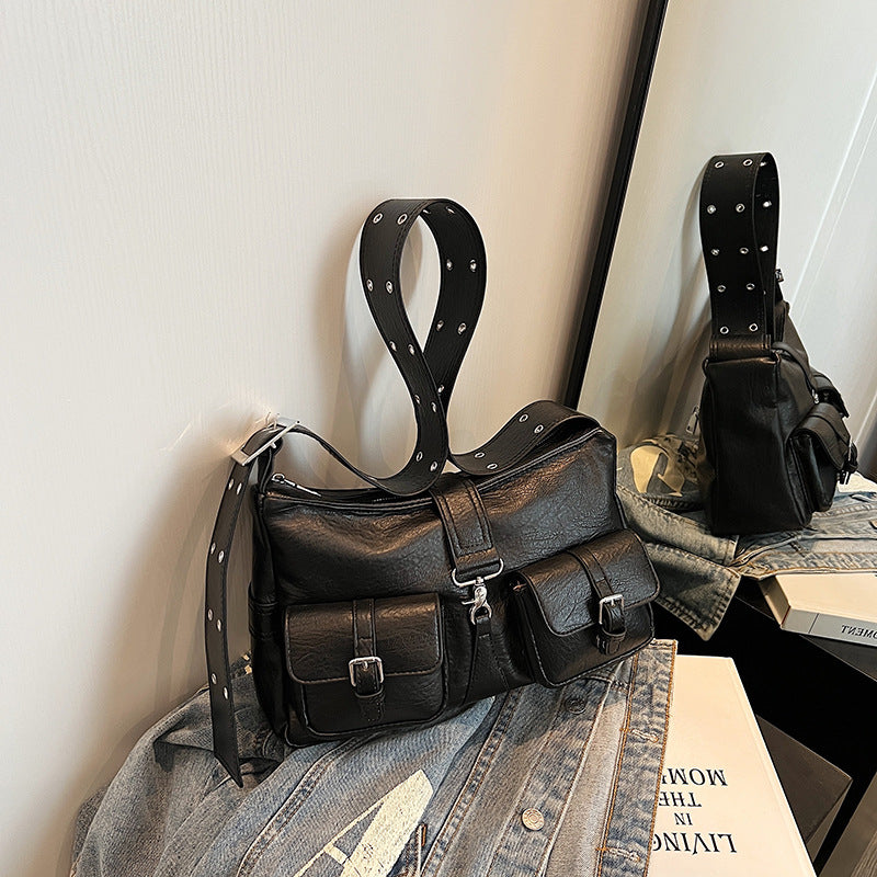 Large Capacity Locomotive Style Multi-pocket Shoulder Bag
