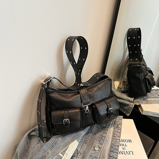 Large Capacity Locomotive Style Multi-pocket Shoulder Bag