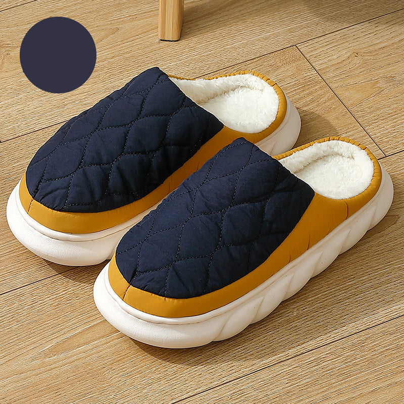 Plaid Down Slippers Warm Winter House Shoes