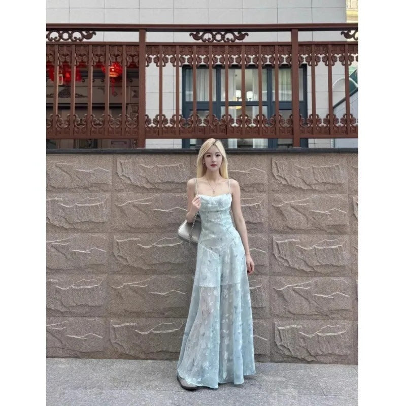French Style Waist Cinching Floral Slip Dress For Women