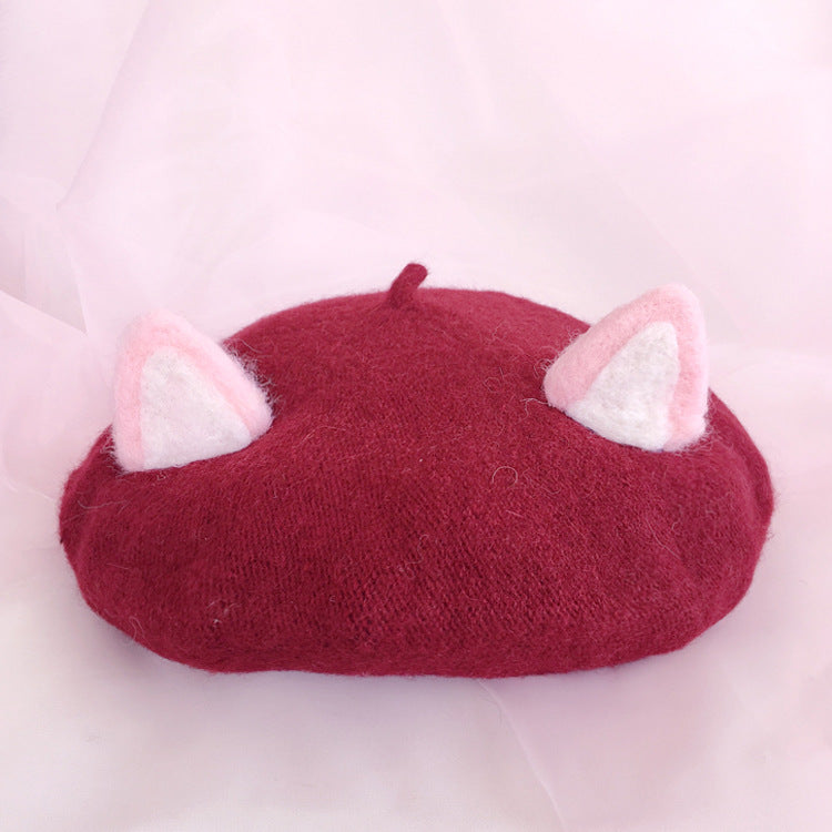 Women's Fashion Wool Tweed Soft And Cute Cat Ears Hat