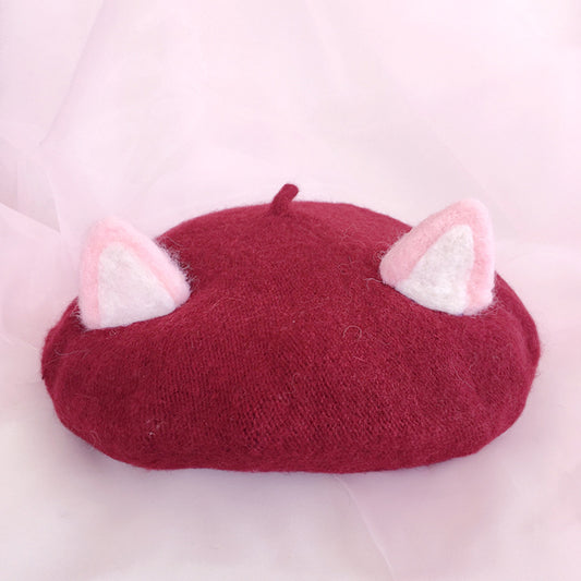 Women's Fashion Wool Tweed Soft And Cute Cat Ears Hat