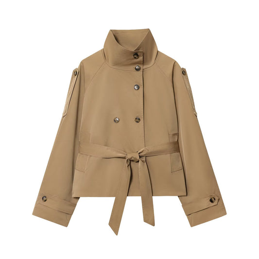 Women Double-breasted Niche Lace-up Trench Coat