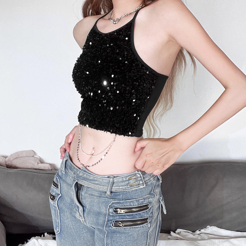 Womens Sexy Chic Metal Chain Backless Camisole