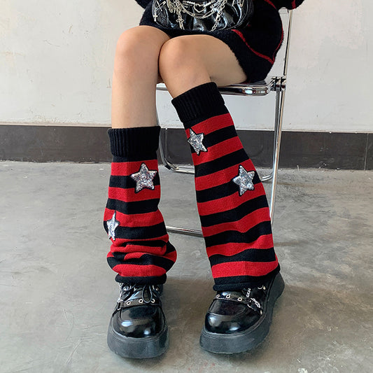 Black And Grey Striped Pile Socks