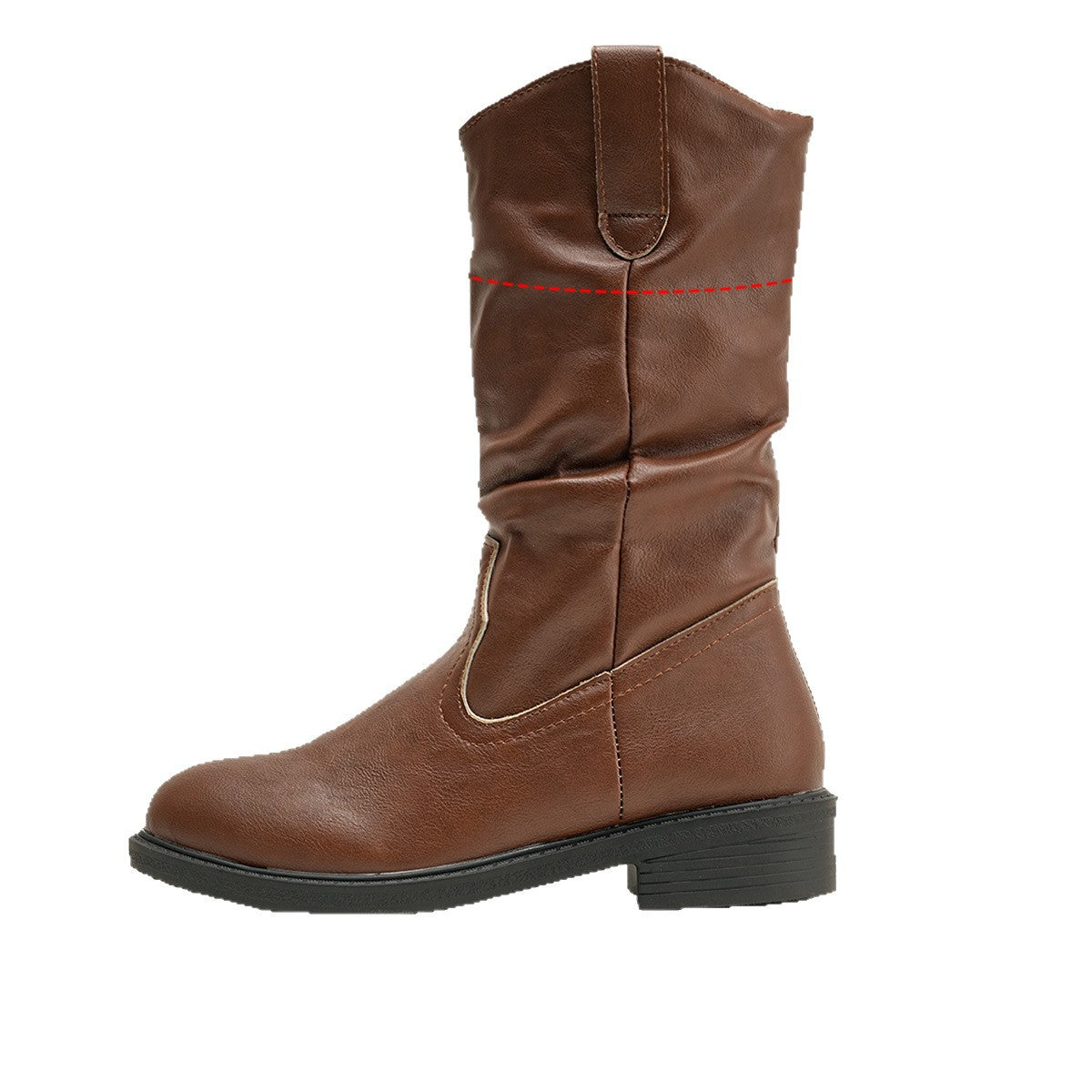 Vcut Pleated Midcalf Leather Boots