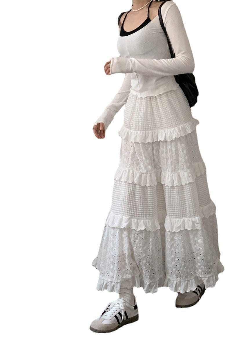 Three-dimensional Crochet Hollow Out Stitching Loose High Waist Skirt