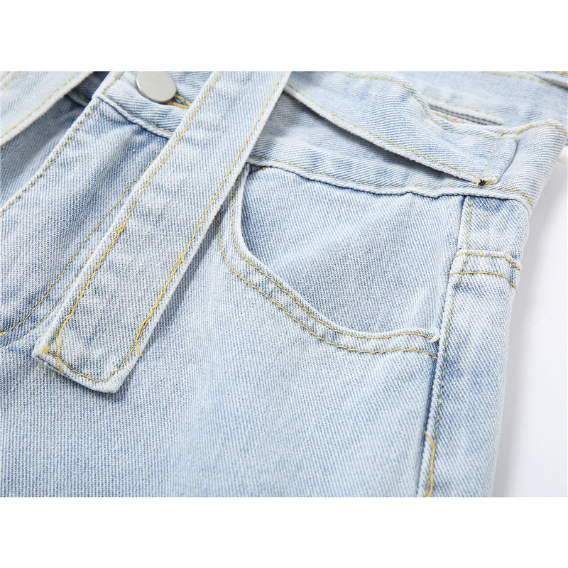 Fashion Thin Straight Loose Design Wide Leg Trousers With Straps