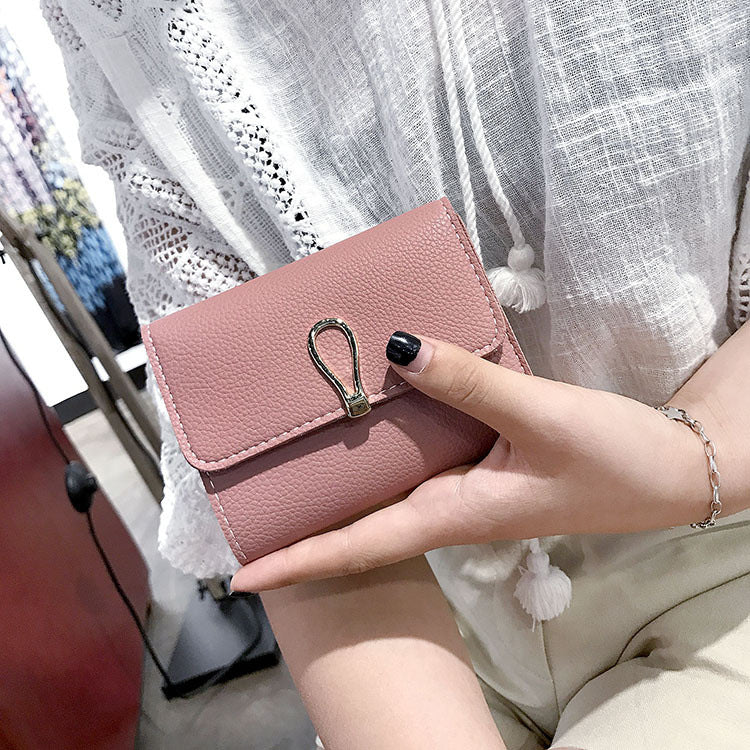 Mini Coin Purse Women's Short Buckle Soft Leather Wallet Three Folding Card Holder