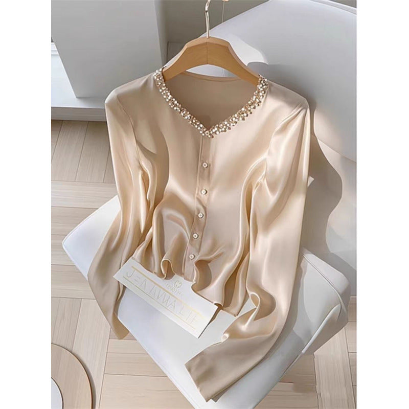 Early Autumn New Arrival French-style Elegant Champagne-colored Women's Shirt