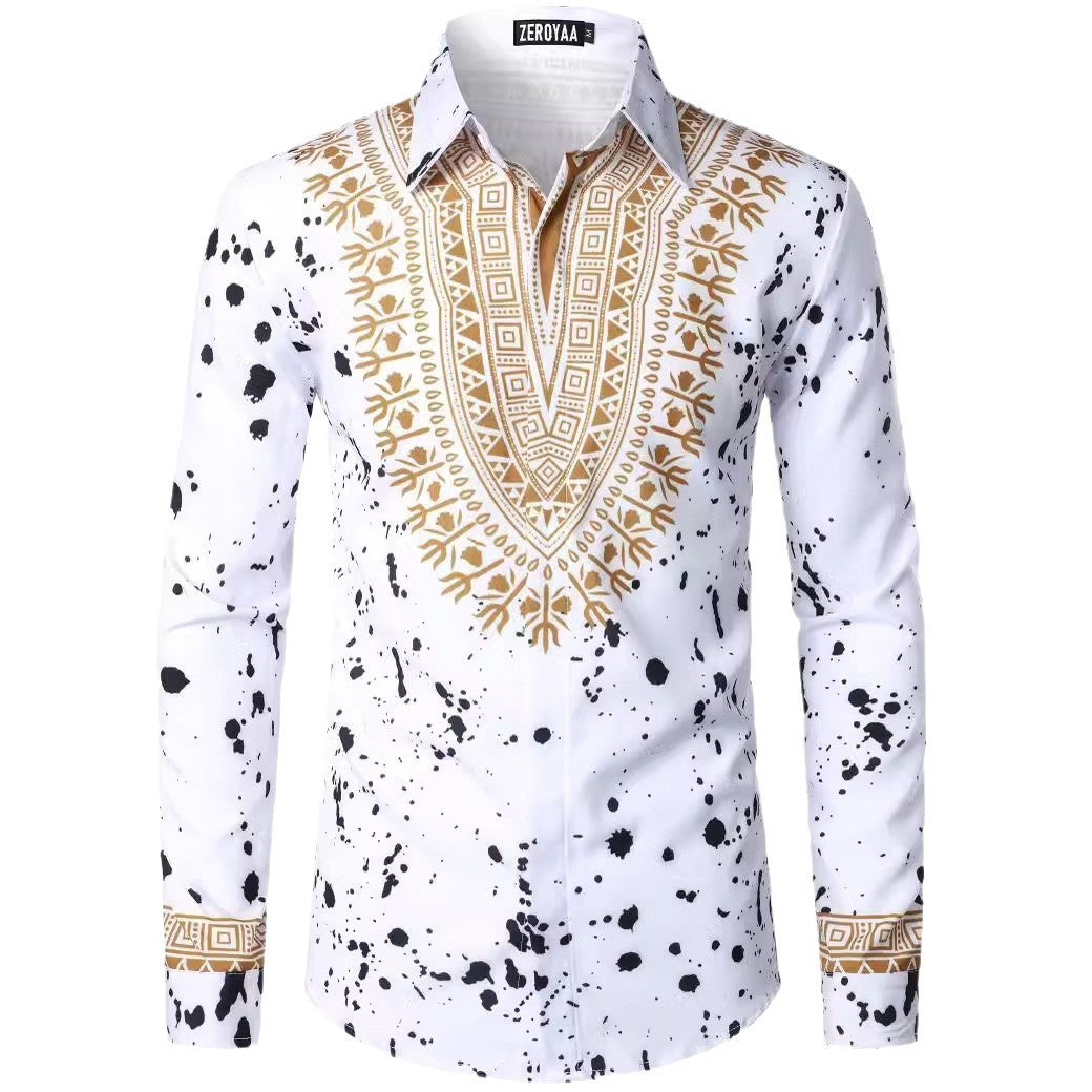 Fashion 3D Rose Printing Men's Long Shirt