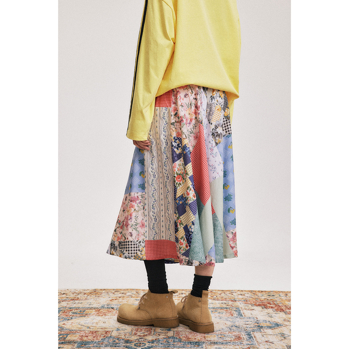 Pastoral Style Patchwork Stitching Plaid Long Dress