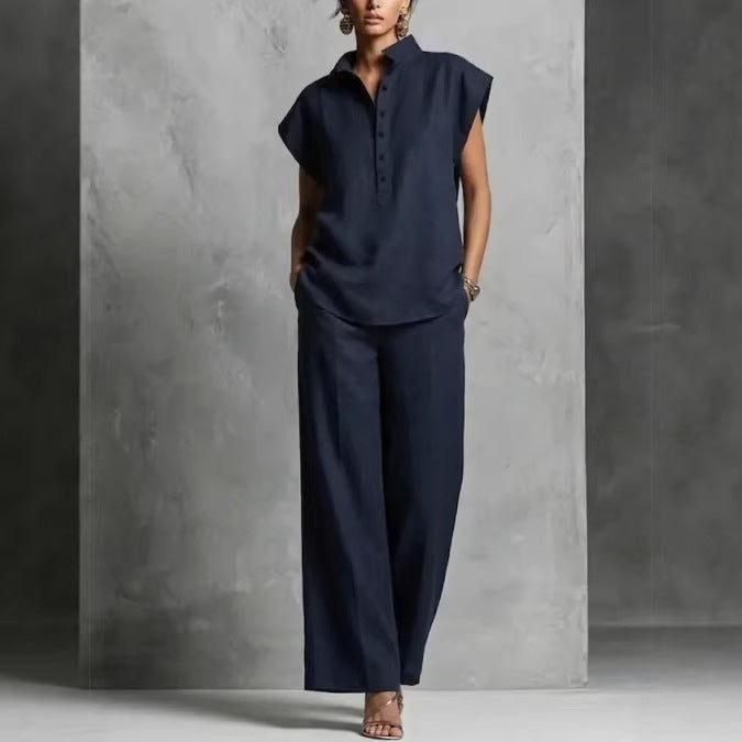Women's Casual Cardigan Short-Sleeve Pants Set