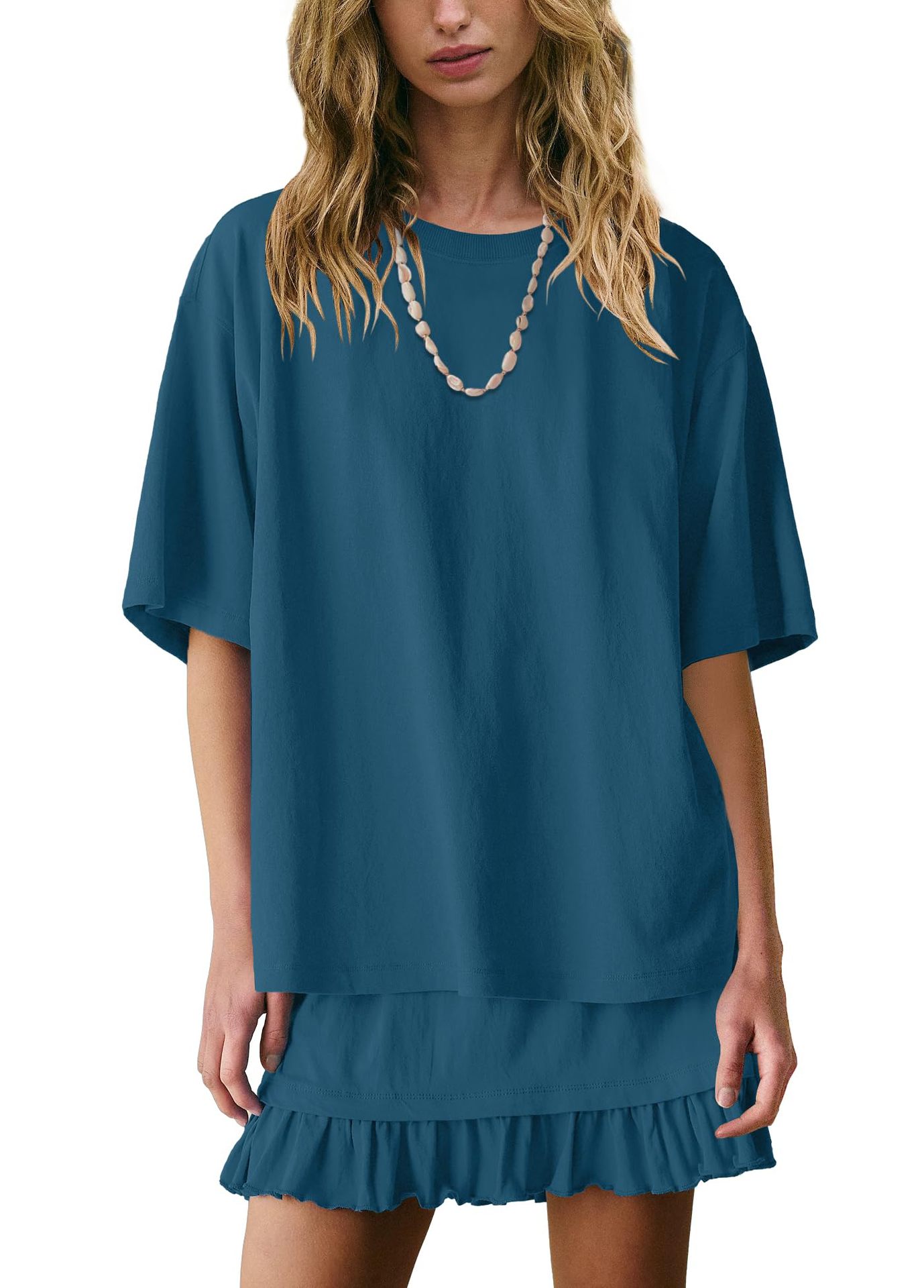 Women's Solid Color Casual Loose Short-Sleeve Skirt Set