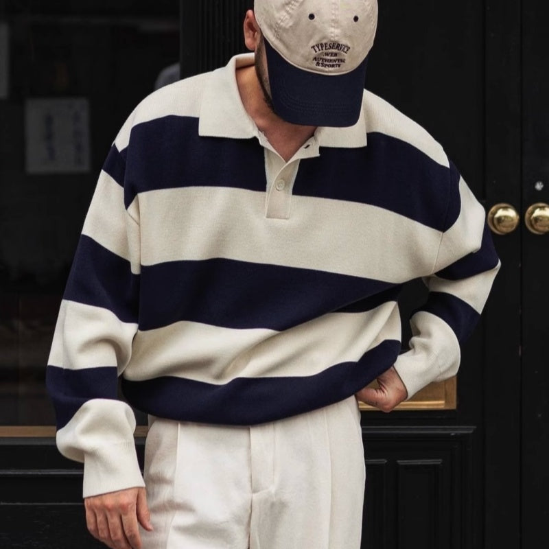 Autumn And Winter Basic Korean-style Loose Blue And White Striped Versatile Loose Sweater