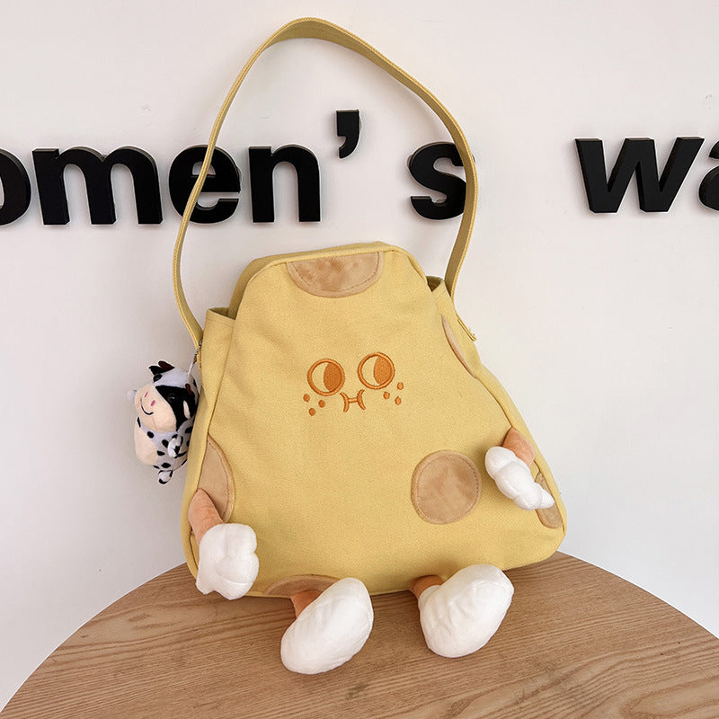 Cute Cheese Canvas One Shoulder Student Messenger Bag