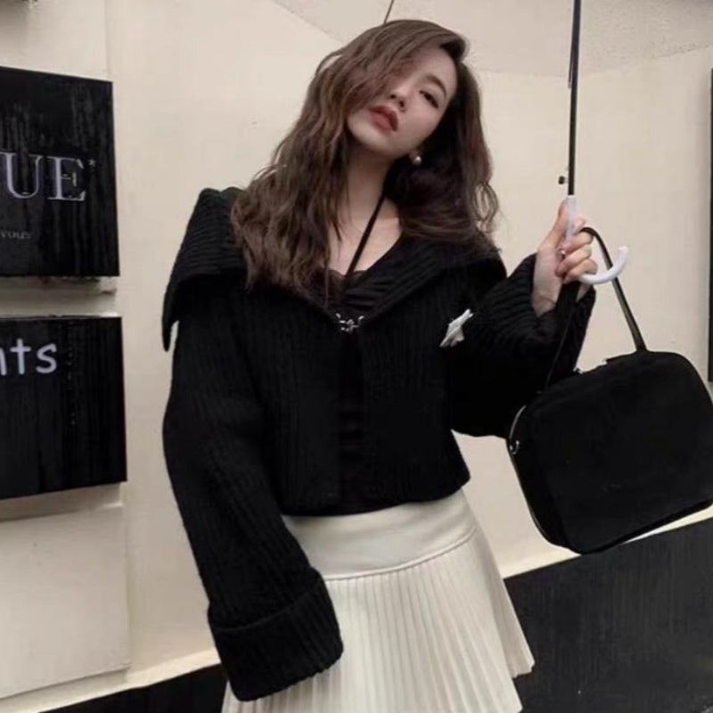 Large Lapel All-matching Cropped Sweater Coat