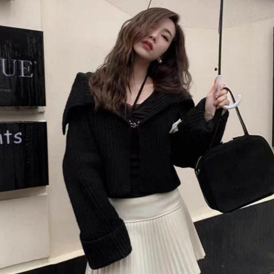Large Lapel All-matching Cropped Sweater Coat