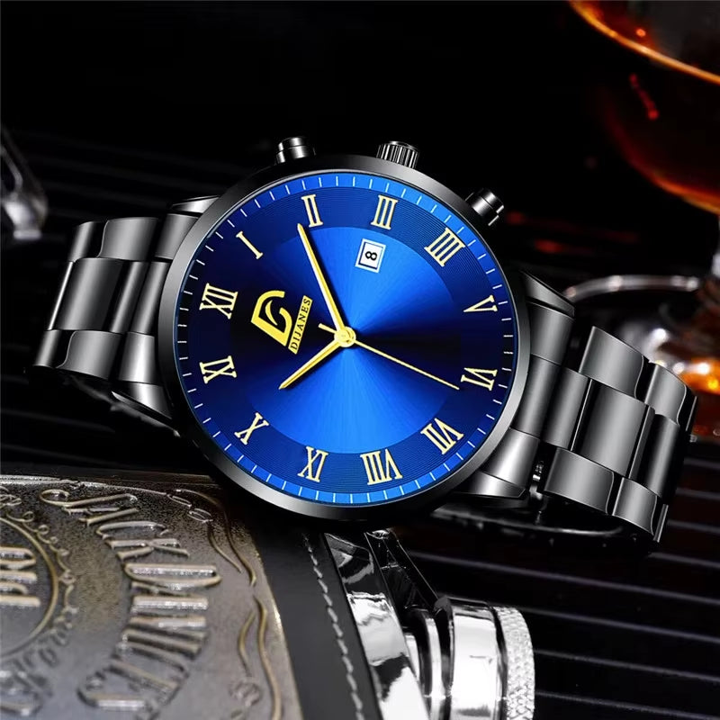 Luxury Stainless Steel Quartz Wrist Watch for Men with Calendar - Business Style Bracelet Timepiece