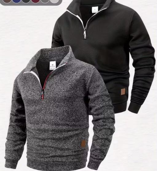 Men's Stand Collar Pullovers Slim Fit Warm Solid Colo