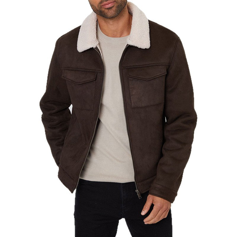 Men's Lamb Fur Collar Splicing Coat
