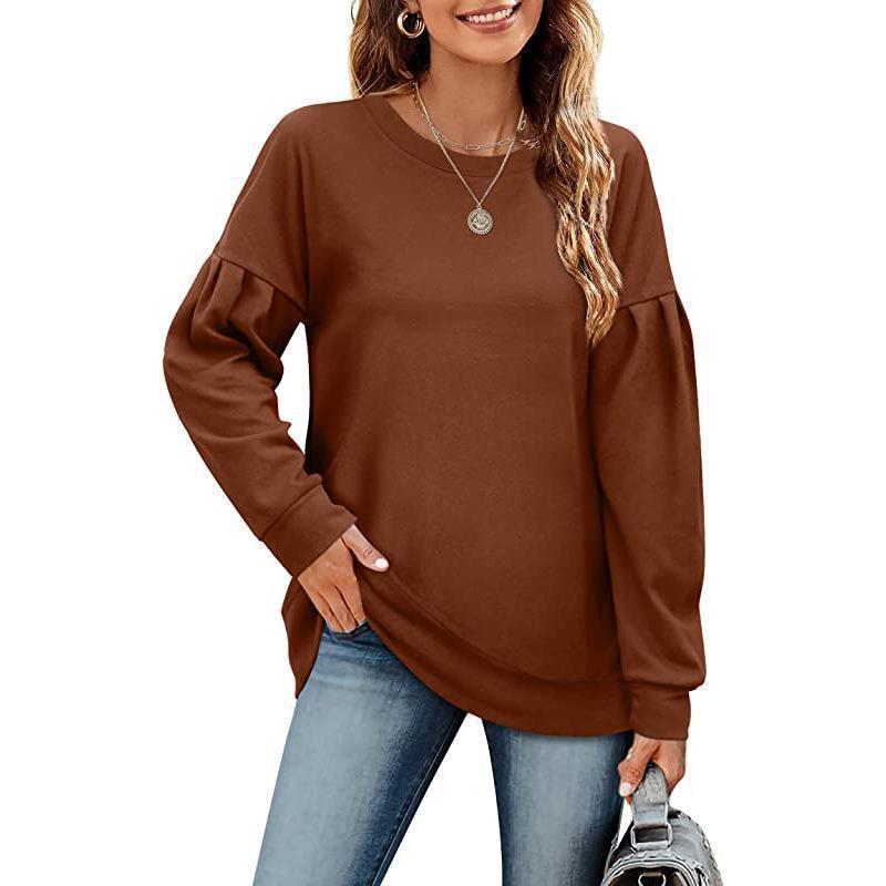 Women's Solid Color Sweatshirt With Round Neck Stitching