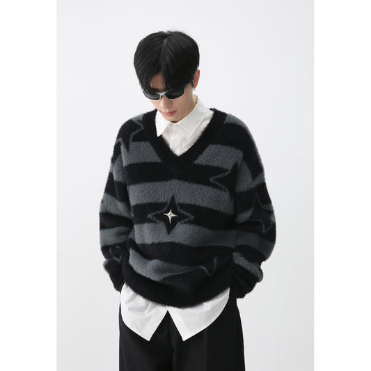 Autumn And Winter New Men's Long Cuff Striped Sweater