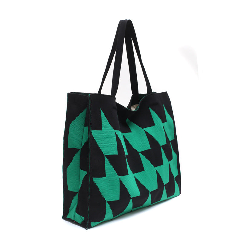 Knitted Womens Handbag With Patchwork Yarn