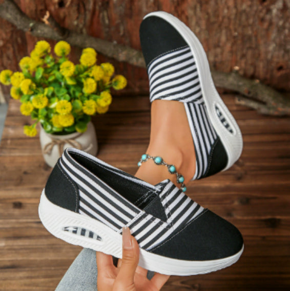 Striped Canvas Casual Round Head Comfortable Lightweight Women's Shoes