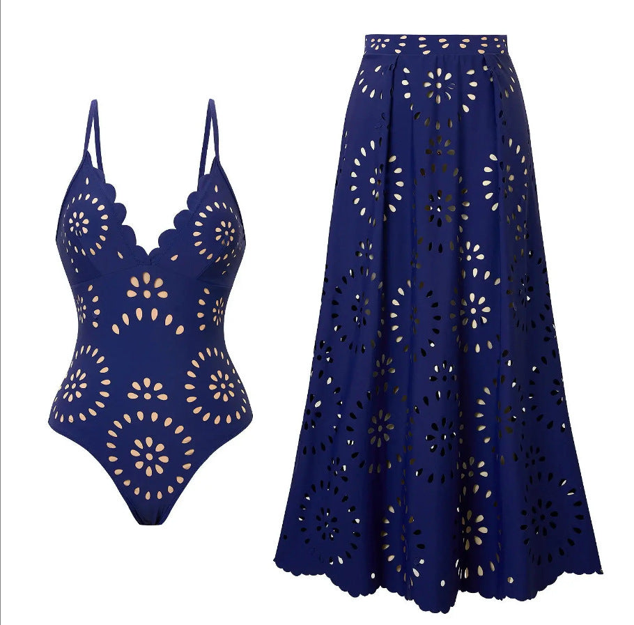 Personalized, European And American-style Sexy Hollow-out Halter-neck Lace-up One-piece Swimsuit For Women