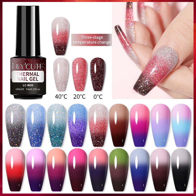 Temperaturændring Glitter UV Neglelak Tre-sektions Farveskift