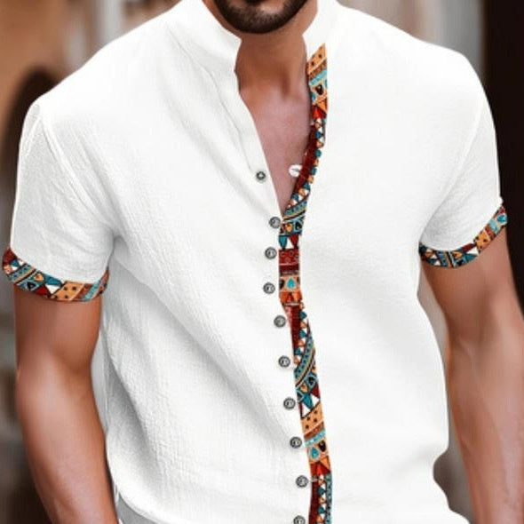 Vintage Print Short Sleeve Men's Shirt