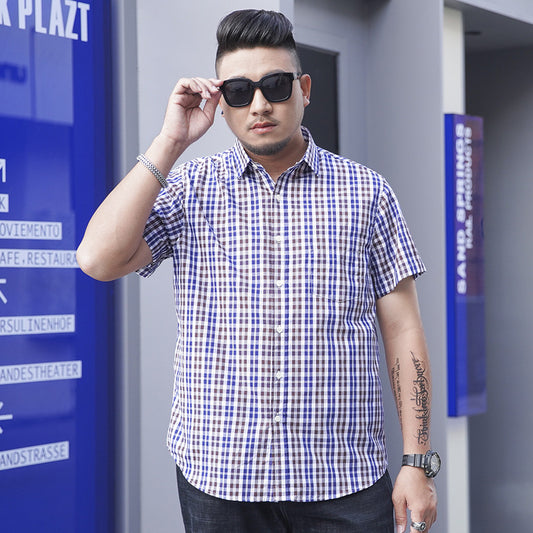Men's Short Sleeve Shirt Loose Casual Yarn-dyed