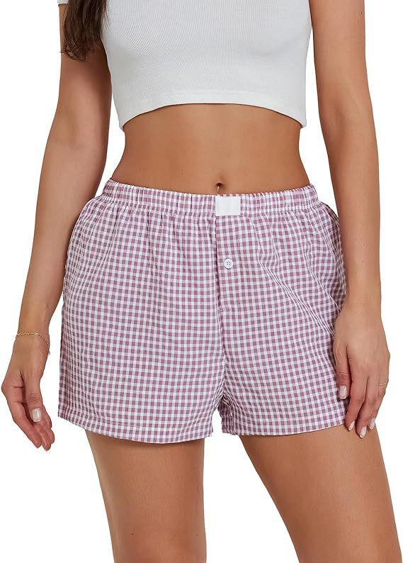 Feriedetaljeret skotskternet strandshorts til kvinder – løse afslappede bukser