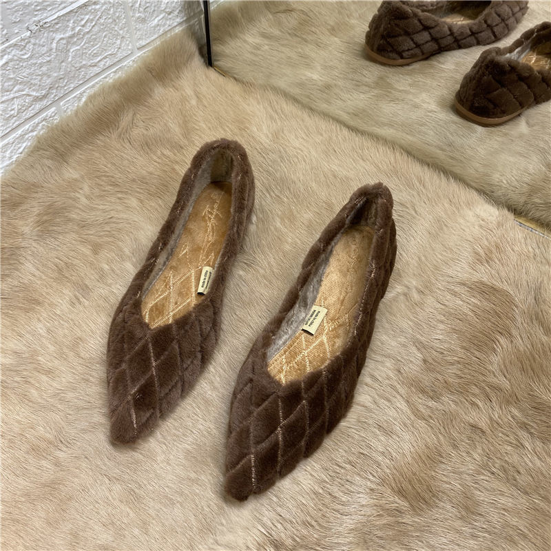 Pointed Rhombus Flat Bottom Plus Cashmere Beanie Shoes