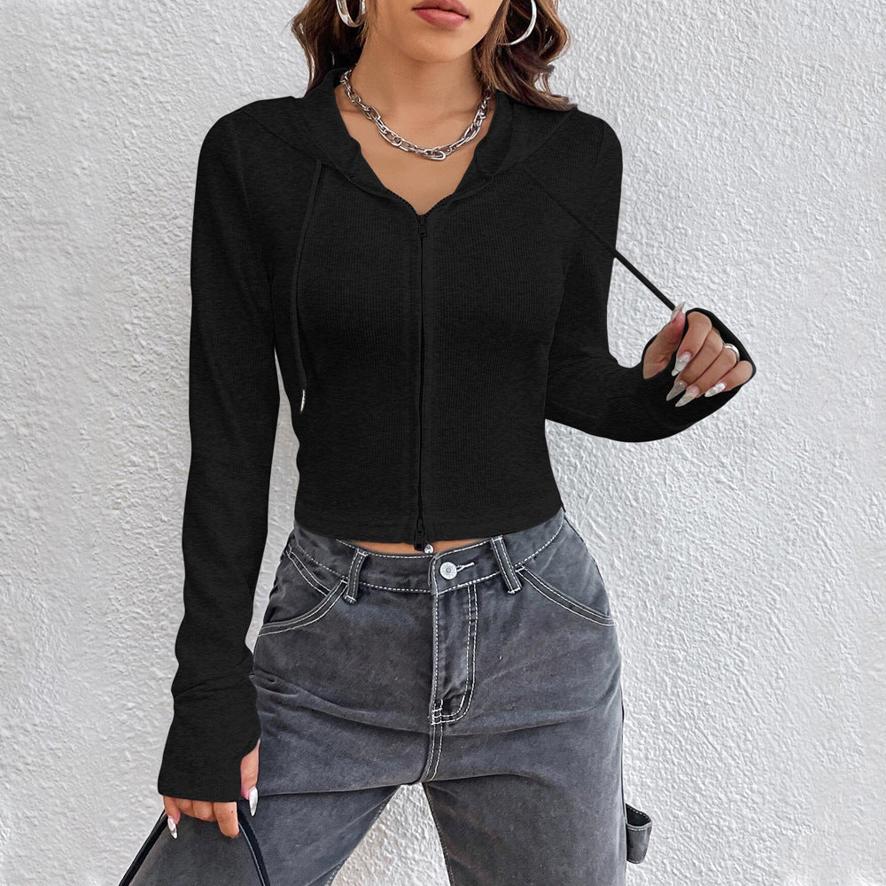 Street Style Design Zip-up Cardigan Long Sleeve Women's Top