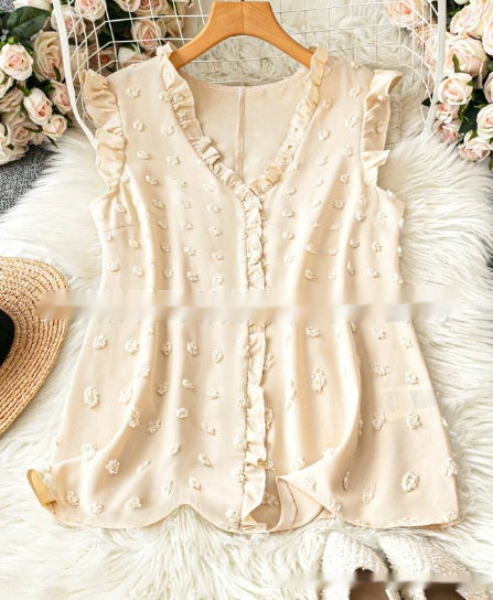 Women's Casual Solid Color Textured Cap-sleeve Shirt