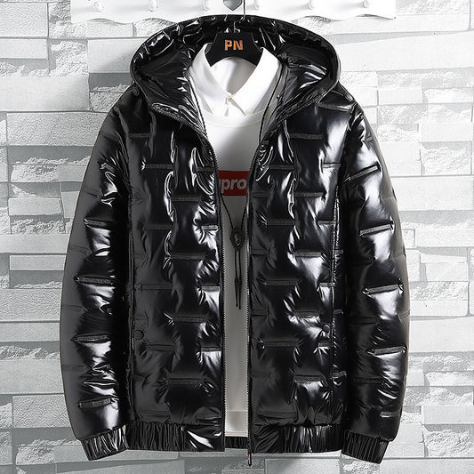 Men's Hooded Winter Slim-fit Youth Thick Casual Warm Glossy Cotton Coat