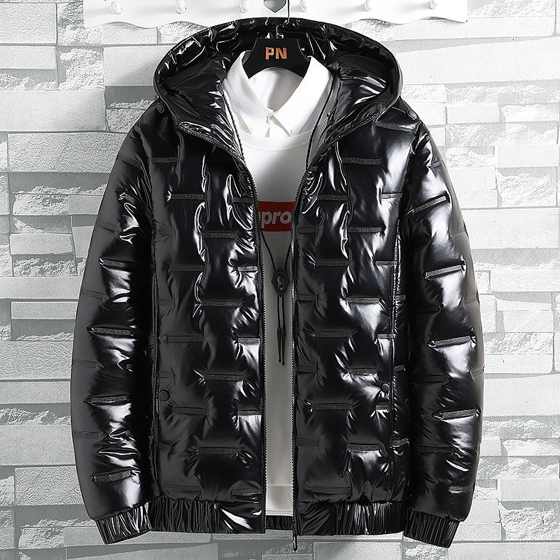 Men's Hooded Winter Slim-fit Youth Thick Casual Warm Glossy Cotton Coat