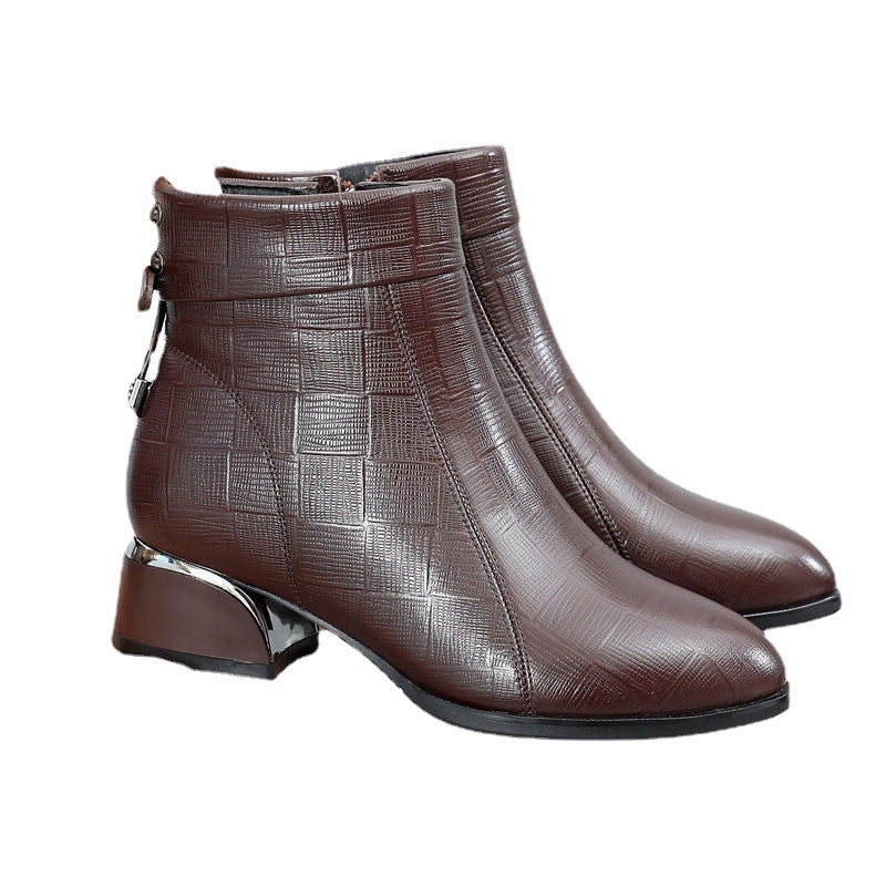 Middle-aged Plus Size Thick-heel Mother's Leather Boots