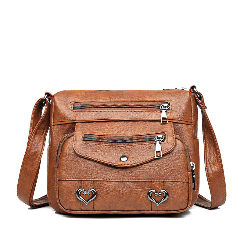 Crossbody Skuldertaske i Blødt Læder med Flere Rum