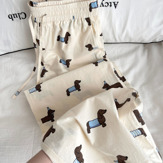 Korean Style Cute Lazy Sausage Dog Pajama Pants Women's Summer Thin New Loose Long Walking Can Be Worn Outside Home Pants