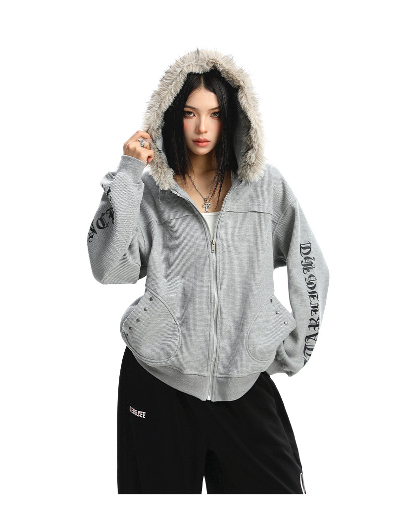 Women's Zipper Cardigan Detachable Fur Collar Sweater