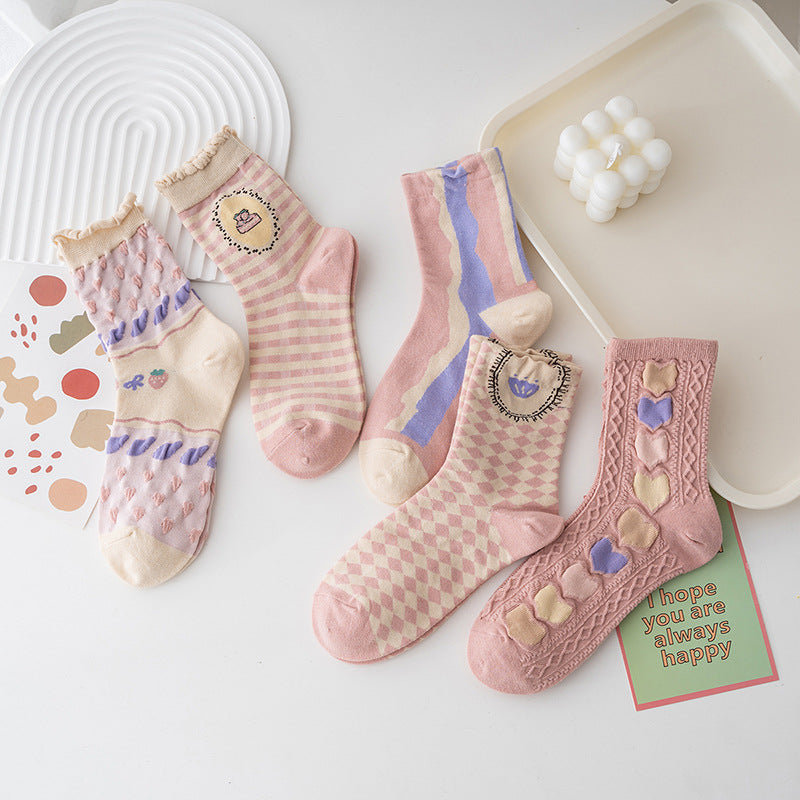 Lady's Flower Tube Socks Stereo Bunching Socks