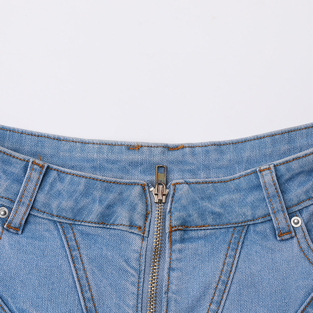 Three-dimensional Ruffled Stitching Denim Skirt